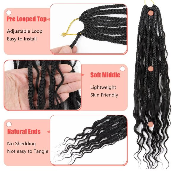 🖤 Boho Box Braids with Human Hair Curls ~ NIB! - Picture 5 of 8